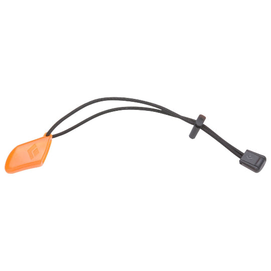 A translucent orange and black ice tool protector with a quick-adjust strap and a clip designed to fit on an ice axe shaft.