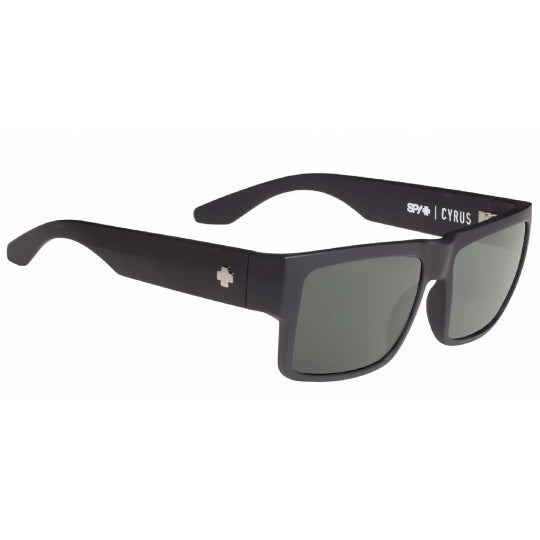 Black sunglasses with a visible brand logo on a white background