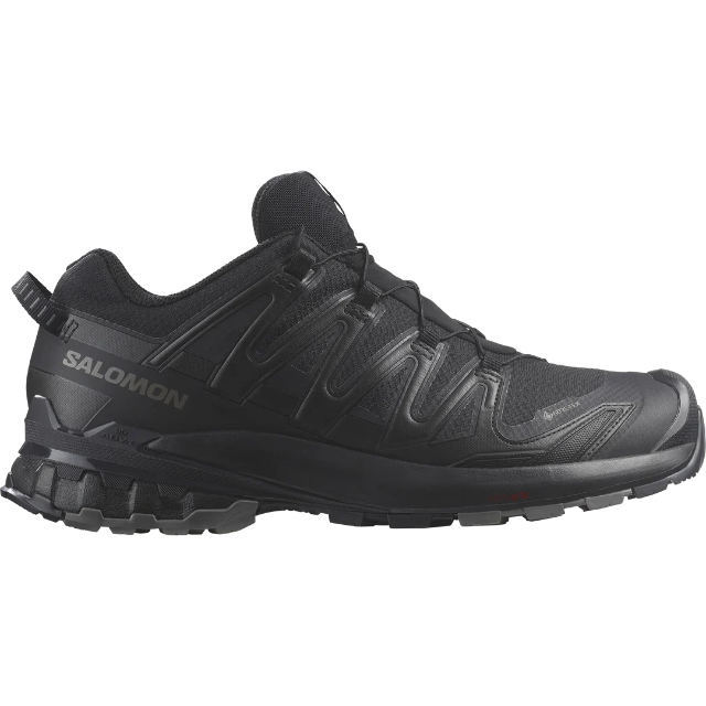 Black Salomon hiking shoe on a white background