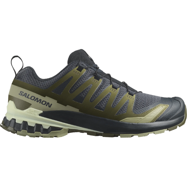 A pair of Salomon XA Pro 3D V9 trail running shoes with blue uppers and black and white soles.
