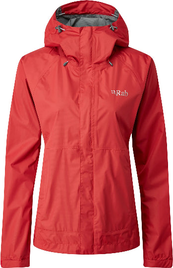 Red rain jacket with a brand logo on a white background