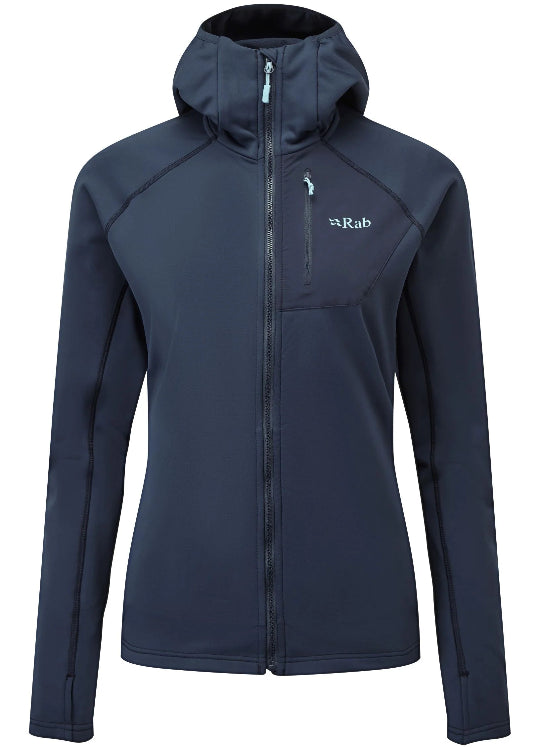 Navy blue jacket with a brand logo on a white background