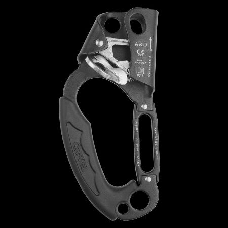 Black rope ascending tool on a white background