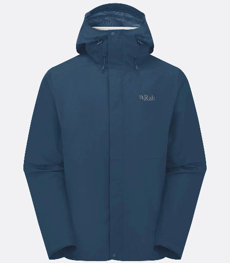 Blue raincoat with a brand logo on a light gray background