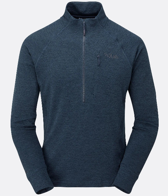 Navy blue pullover with a brand logo on a light gray background