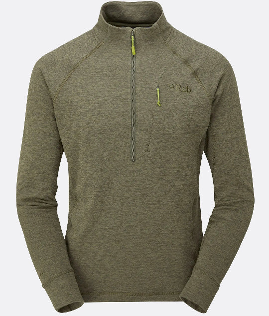 Green long-sleeve shirt with a quarter zip on a white background