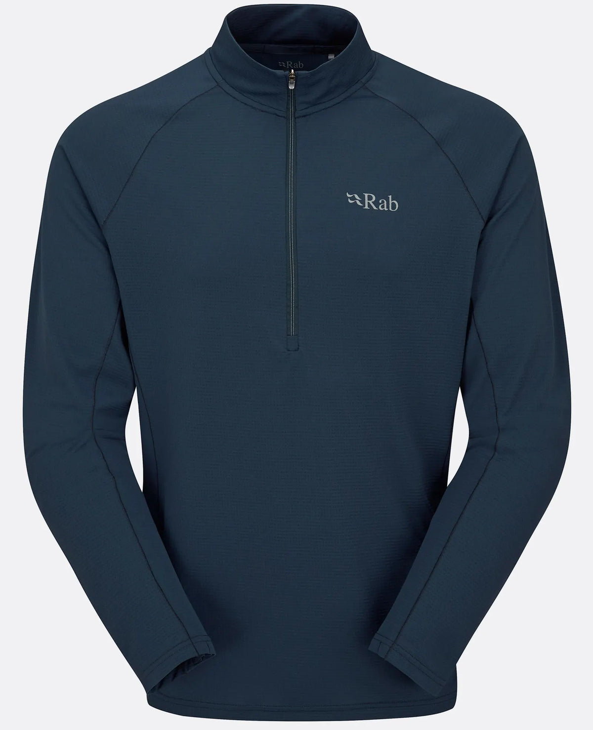 Navy blue pullover with a brand logo on a light gray background