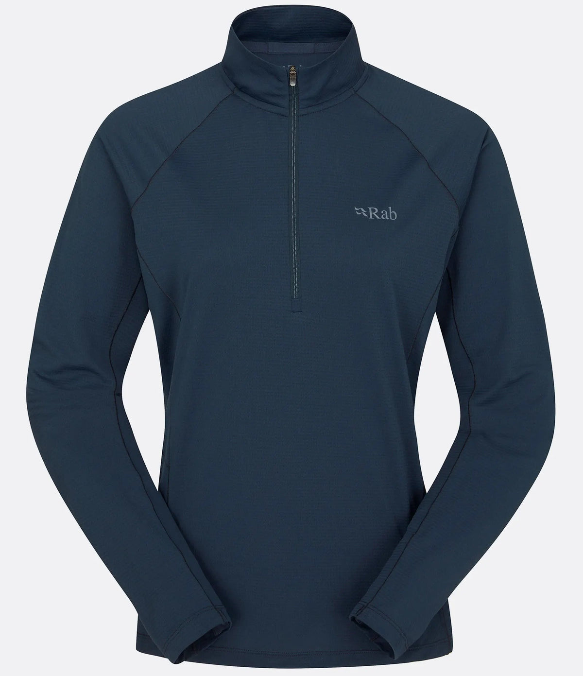 Navy blue pullover with a brand logo on a light gray background