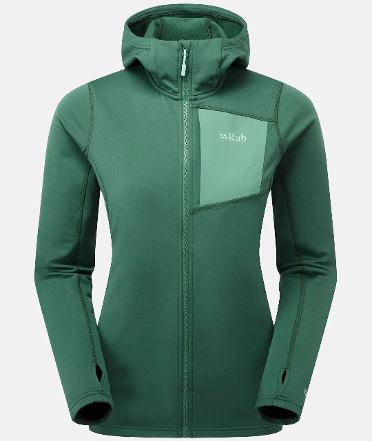 Green jacket with a brand logo on a light gray background