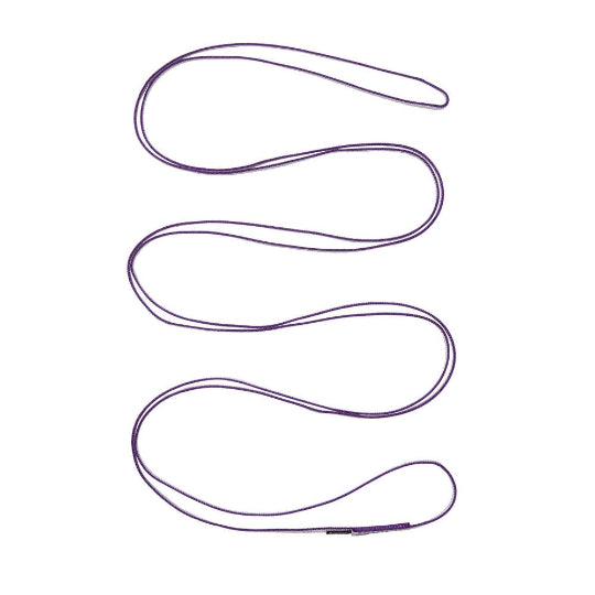 A 10mm 240 cm Dynex Runner Sling in purple, designed for climbing, coiled and laid out on a plain background.