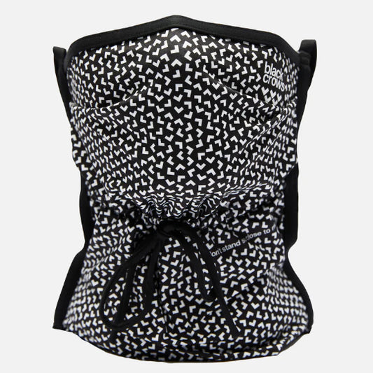Black and white patterned neck gaiter with 'Black Crows' branding on a light gray background