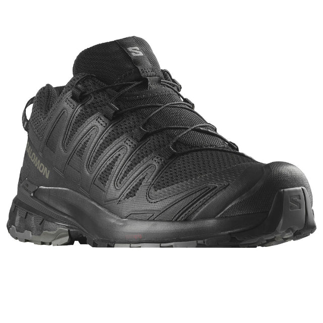 Black hiking shoe on a white background