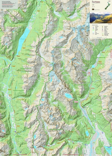 Topographic map of a mountainous region with green and brown colors