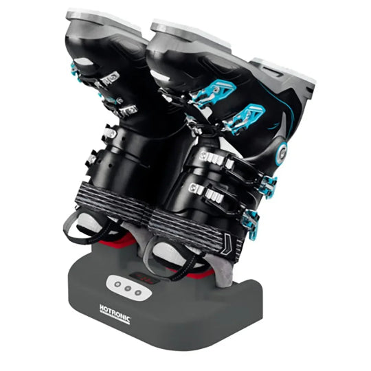 Black ski boot warmer with digital display on a white background