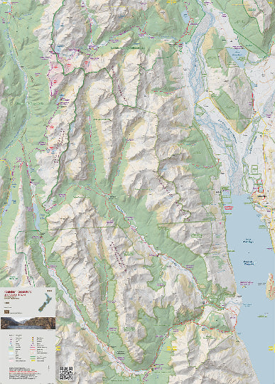 Topographic map of a mountainous region with labeled features