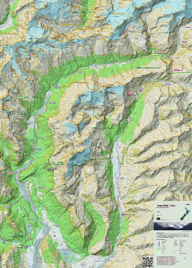 Topographic map of a mountainous area with labeled trails and elevations.