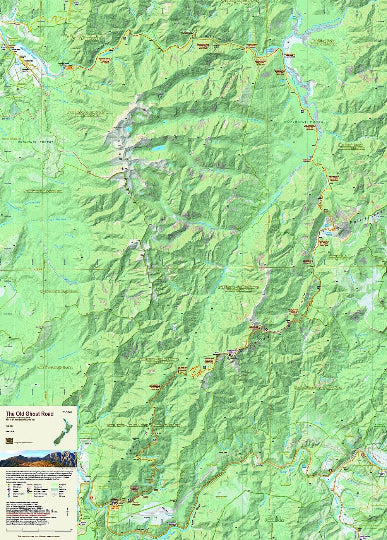 Topographic map of a mountainous region with labeled features