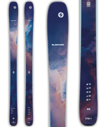 Two pairs of skis with a colorful design on a white background