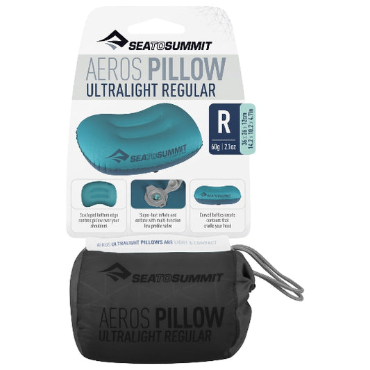 Sea to Summit Aeros Pillow Ultralight Regular packaging and pillow on a white background