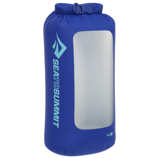 Blue dry bag with Sea to Summit logo on a white background