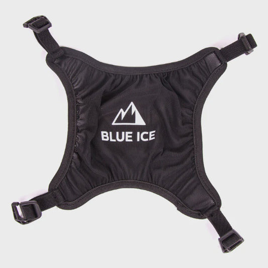 Black helmet carry with 'Blue Ice' logo on a white background