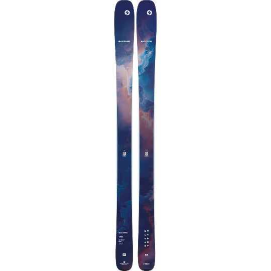 Pair of skis with a colorful design on a white background