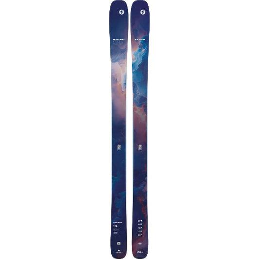 Pair of skis with a colorful design on a white background