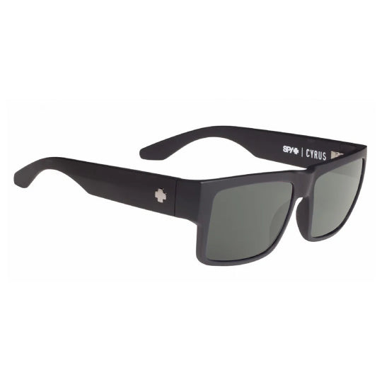 Black sunglasses with a visible brand logo on a white background