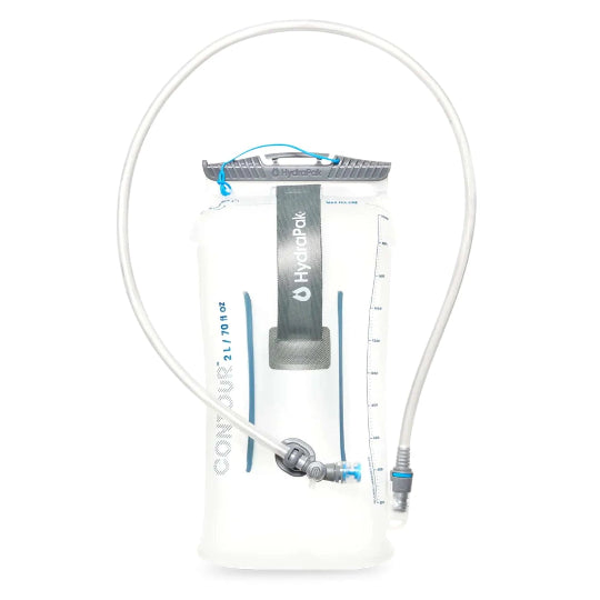Hydration bladder with hose on a white background
