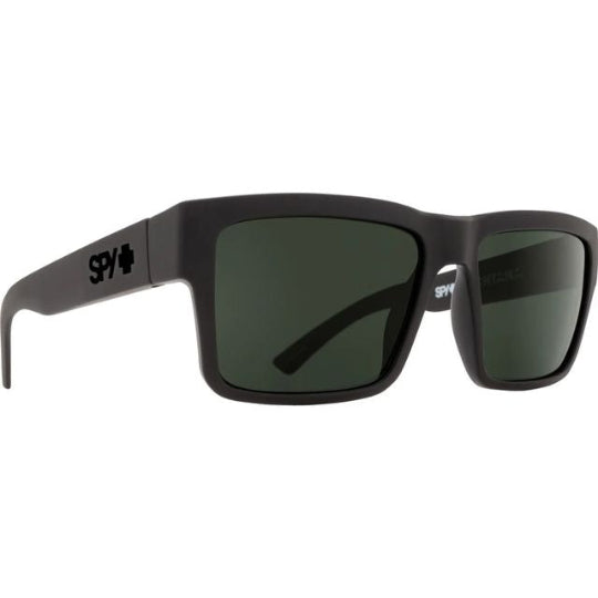 Black sunglasses with green lenses on a white background