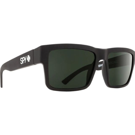 Black sunglasses with green lenses on a white background
