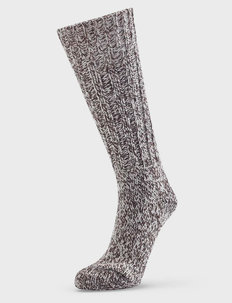 Marled gray and white sock on a light gray background