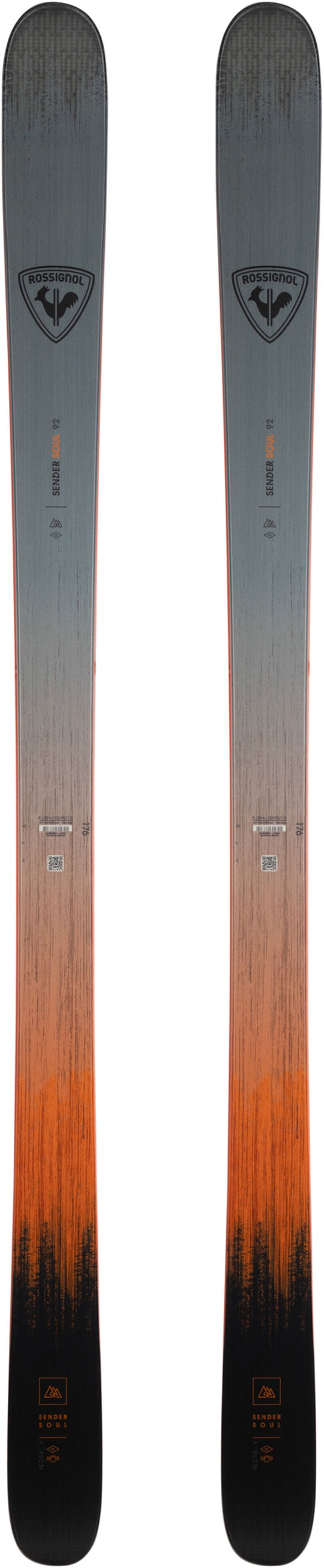 Pair of skis with a gradient color design on a white background