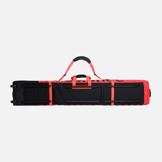 Black and red ski bag on a white background