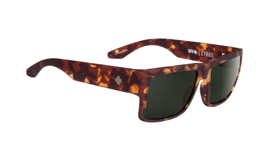 Sunglasses with tortoiseshell frame and dark lenses on a white background
