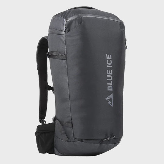 Black backpack with Blue Ice logo on a white background