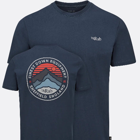 Blue t-shirt with a graphic design on a white background