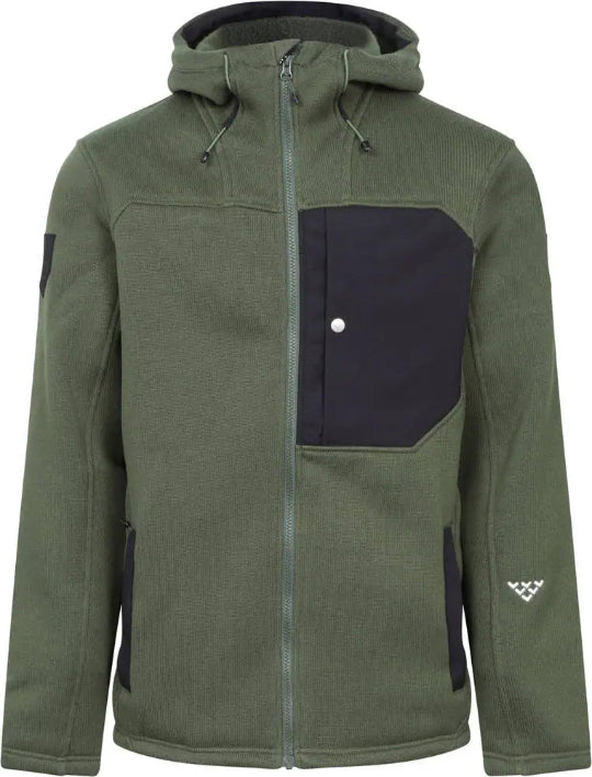 Green jacket with a black patch on a white background