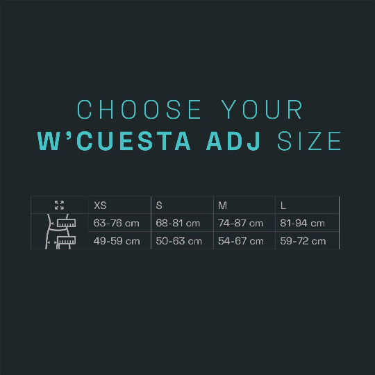 Size chart for W'Cuesta ADJ clothing on a black background