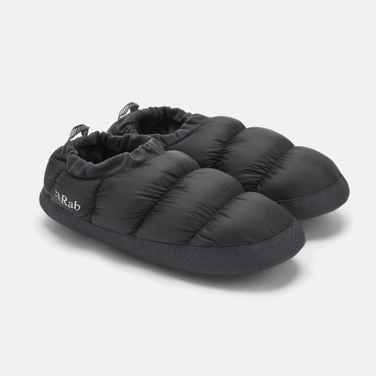 Black puffer slippers on a white background