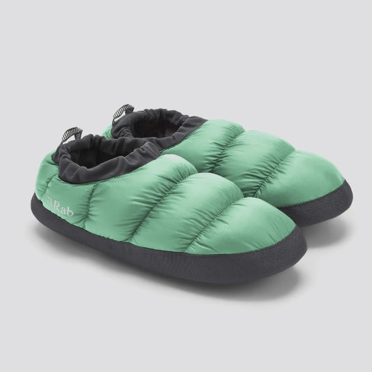 Green and black slippers on a white background