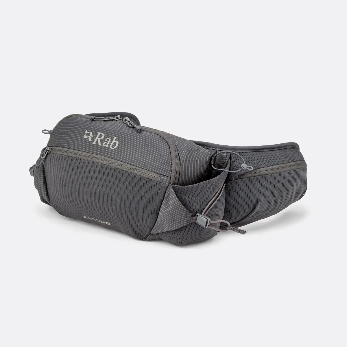Gray waist bag with 'Rab' branding on a white background