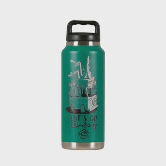 Teal water bottle with black lid on a white background