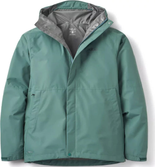 Green jacket with hood on a white background