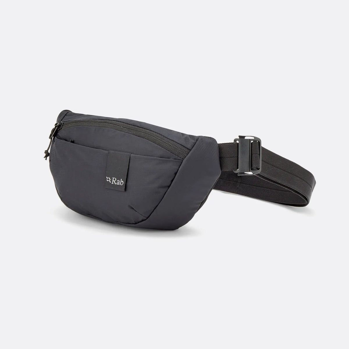 Black waist bag on a light gray background