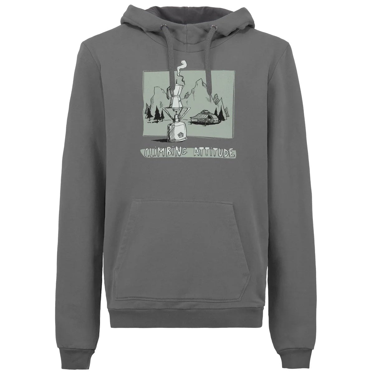 Gray hoodie with graphic design on a white background